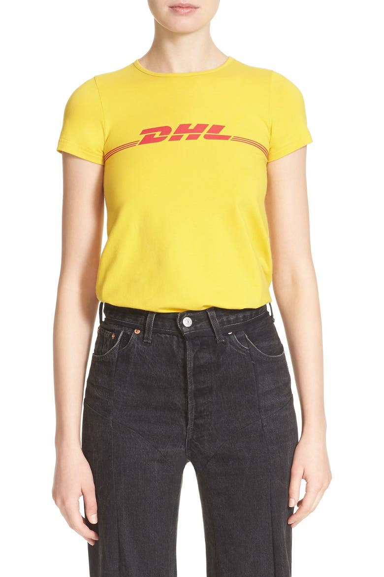 'DHL' Graphic Print Long Tee, Main, color, YELLOW / PRINT
