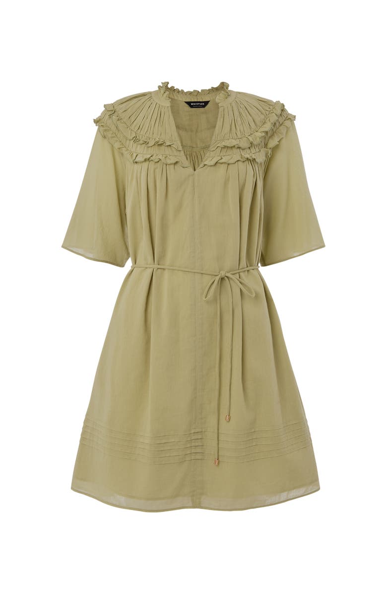 Whistles Short Sleeve Cotton Frill Mini Dress, Alternate, color, Khaki