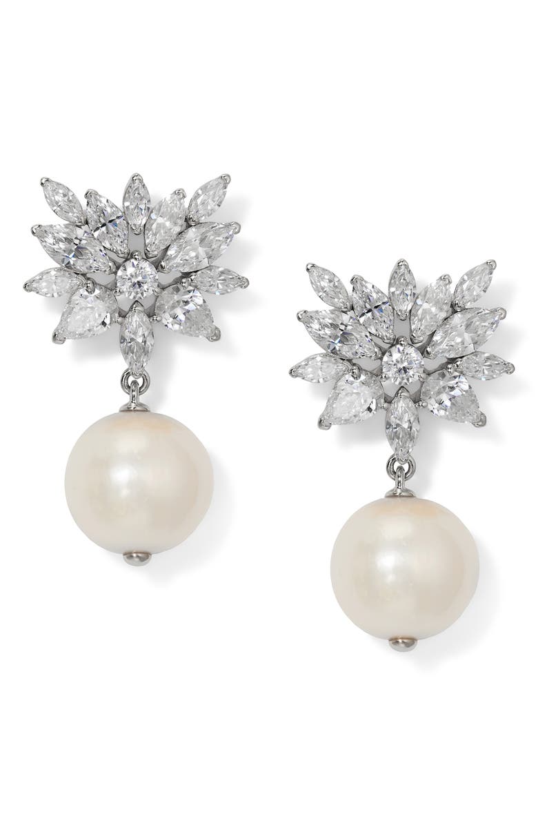 Nadri Cubic Zirconia & Pearl Drop Earring, Main, color,