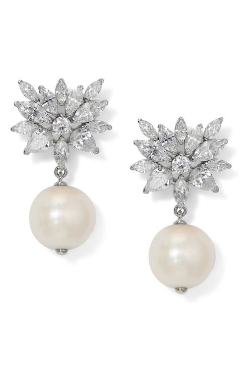 Cubic Zirconia & Pearl Drop Earring