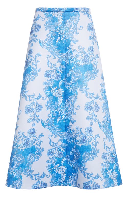 Emilia Wickstead Hallie Floral Damask Taffeta Faille A-line Skirt In Blue