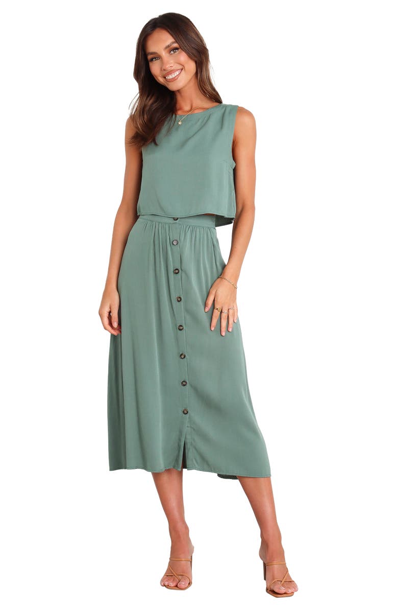 Petal & Pup Ava Button Front Midi Skirt, Alternate, color, Green