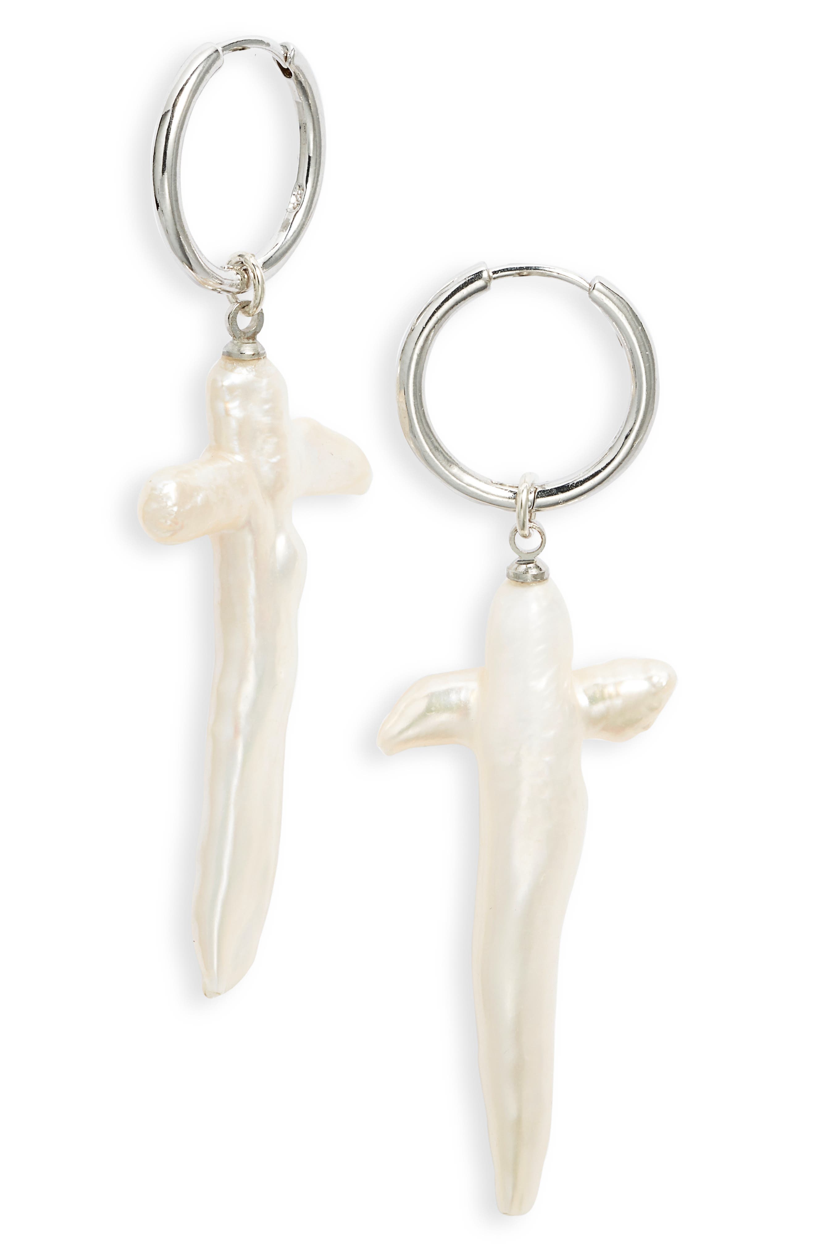 Child of Wild Esther Freshwater Pearl Cross Earrings in Silver 