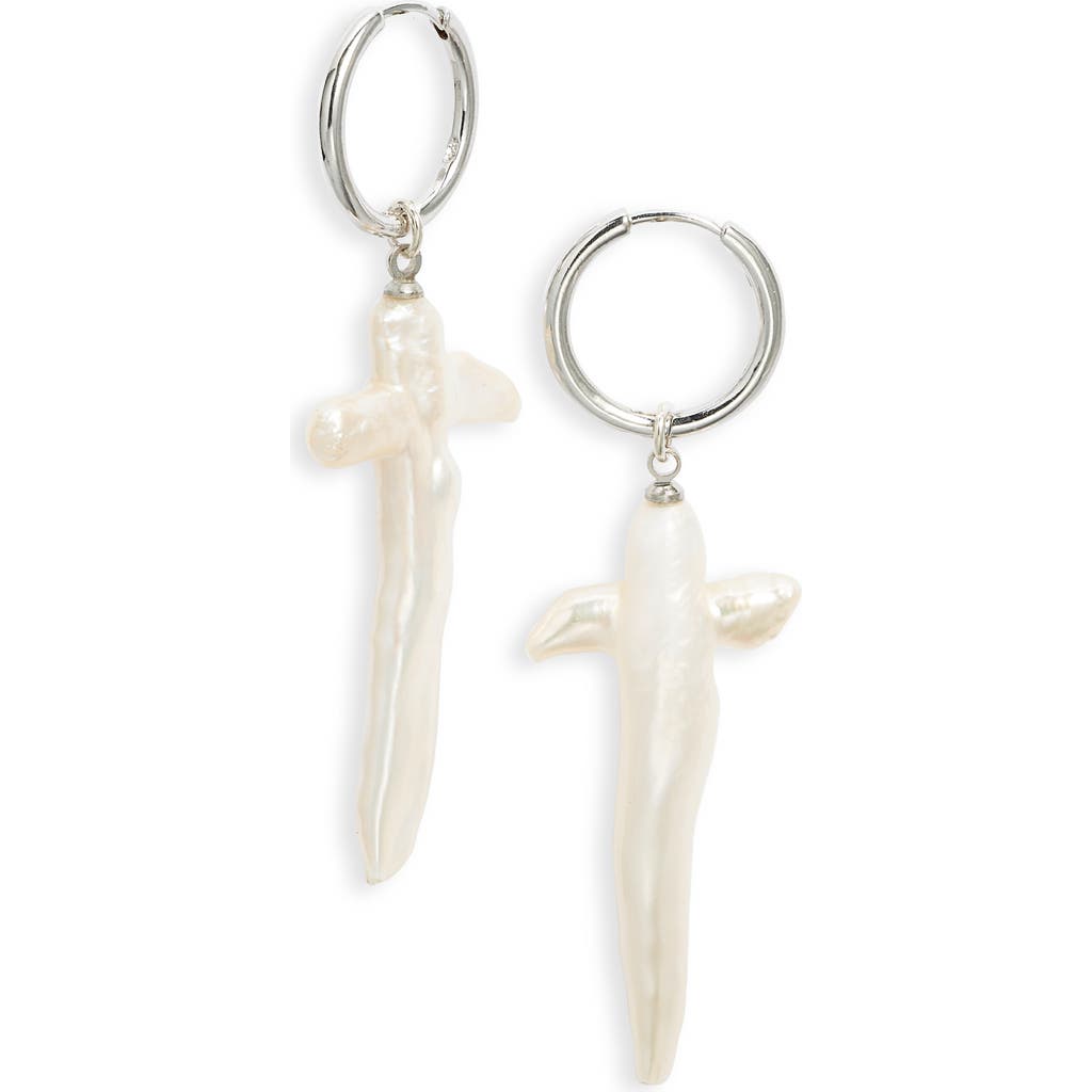 Child Of Wild Esther Freshwater Pearl Cross Earrings In White