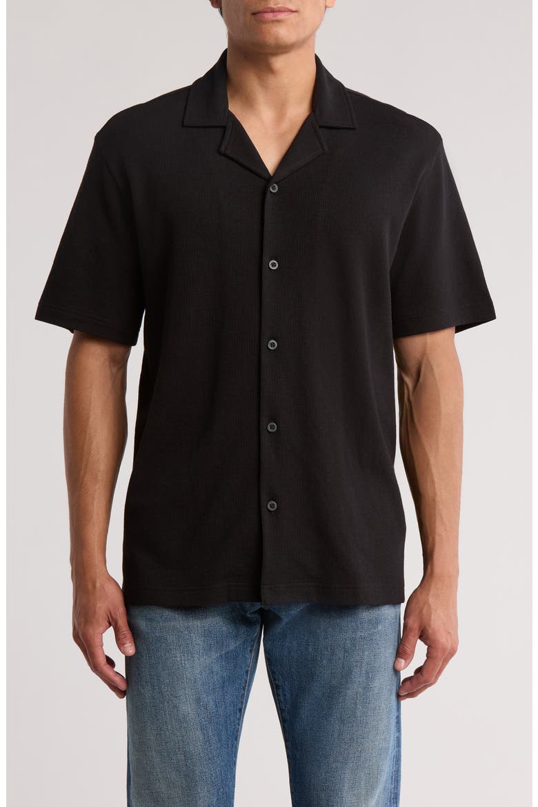 Thermal Knit Camp Shirt, Main, color, BLACK