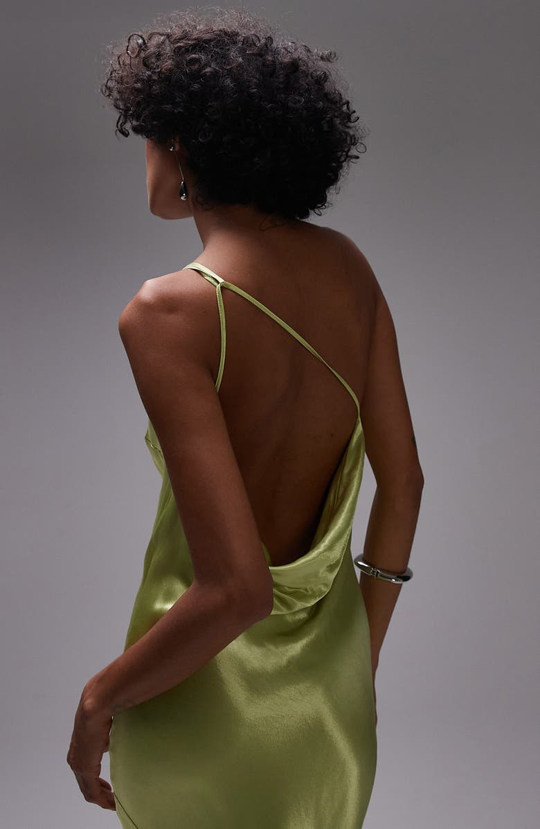 Topshop One-Shoulder Satin Maxi Dress, Alternate, color, Light Green