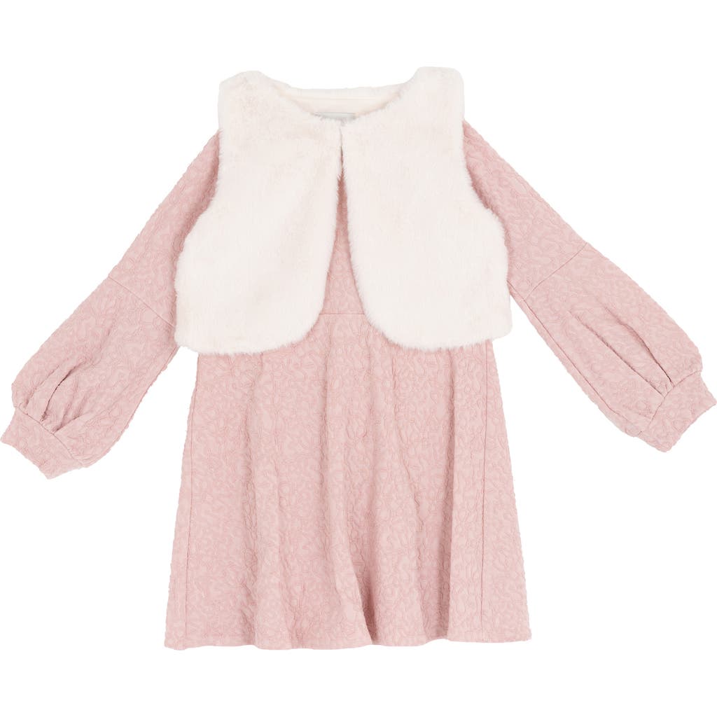 Rare Editions Kids' Textured Dress & Faux Fur Vest Set In Pink