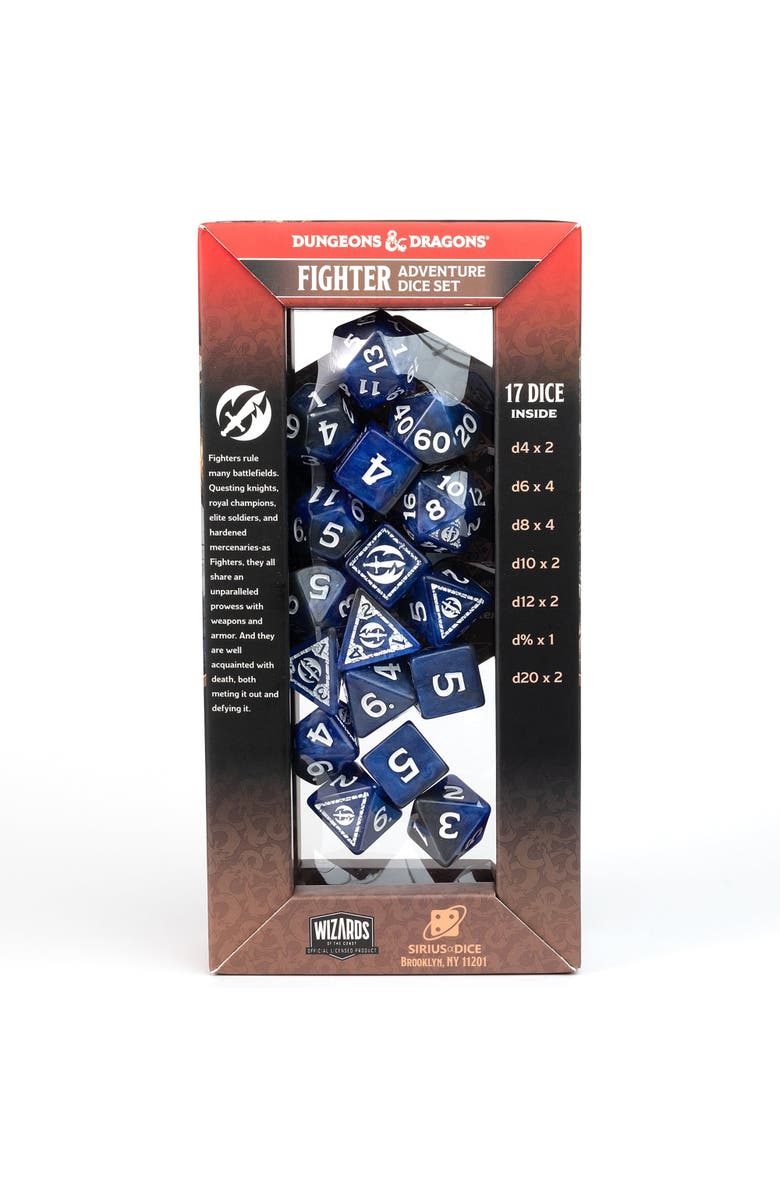 Dungeons & Dragons D&D Adventure Dice Fighter Blue, 17Pc Rpg Die Set, Alternate, color, Blue