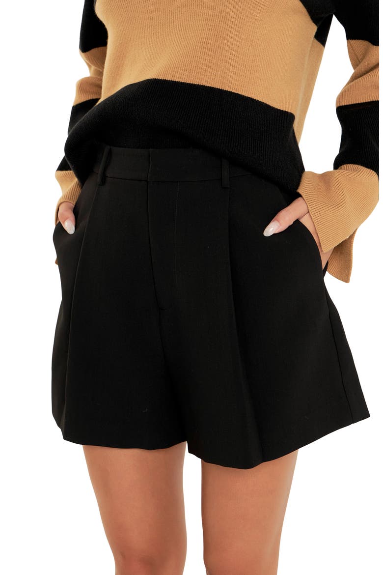 Pleated Shorts, Alternate, color, BLACK