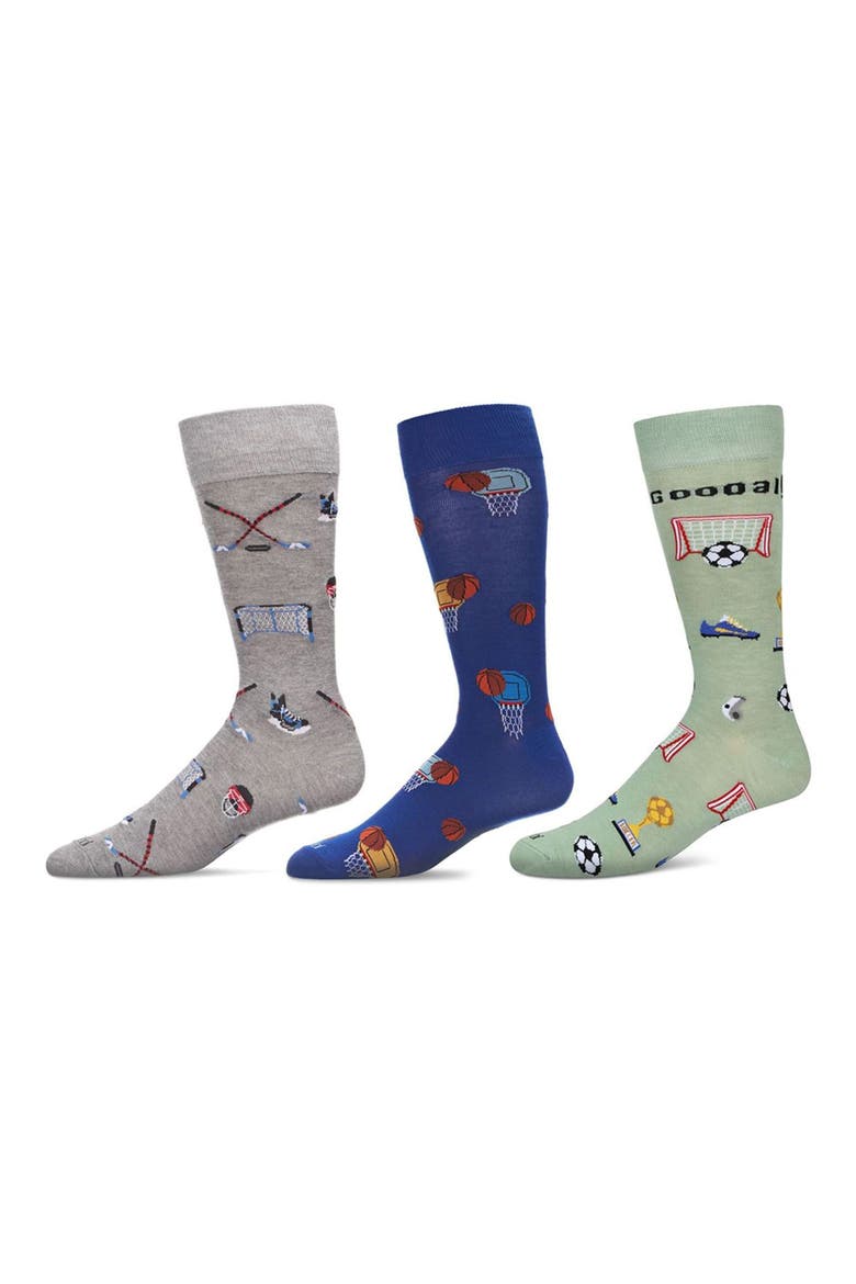 Sports Assorted 3-Pack Crew Socks, Main, color, GREEN MULTI