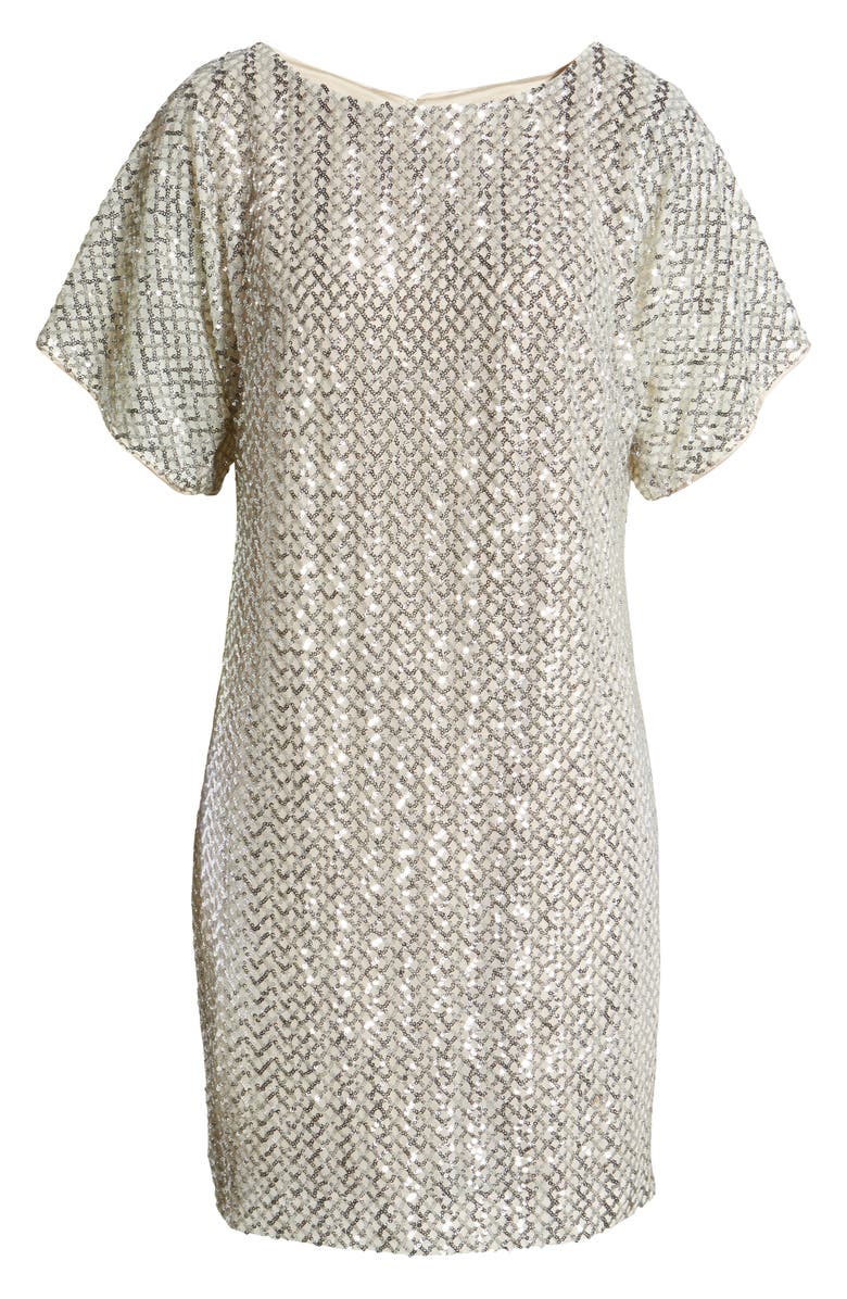 Vince Camuto Sequin Short Sleeve Shift Dress, Alternate, color, Champagne