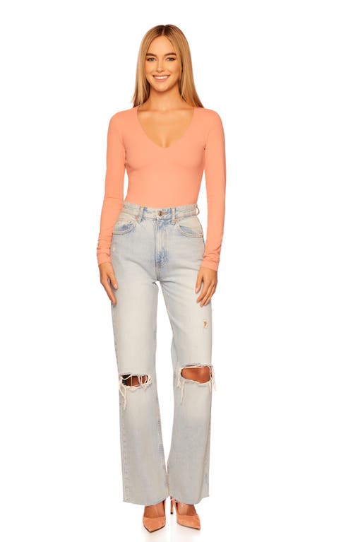 Susana Monaco Long Sleeve V-neck Top In Brown