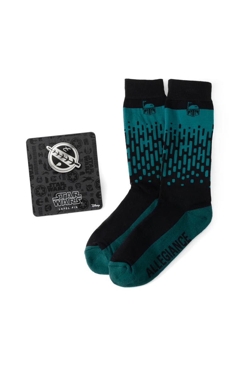 Boba Fett Crew Socks & Lapel Pin Set, Main, color, GREEN MULTI