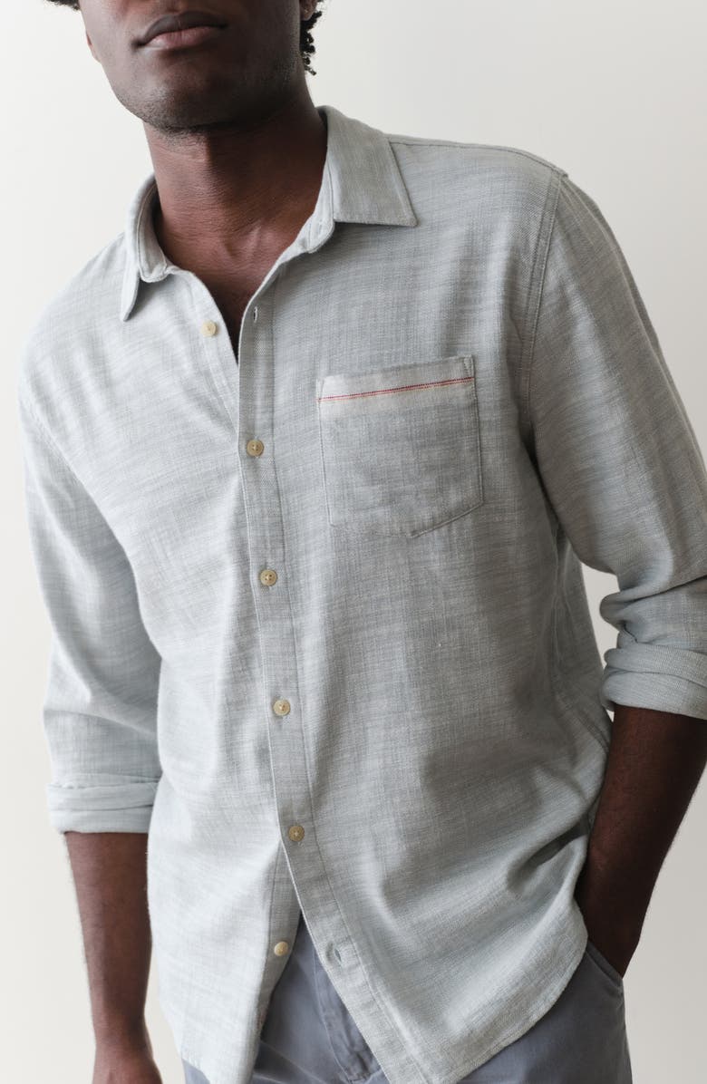 Marine Layer Classic Selvage Stretch Cotton Button-Up Shirt, Alternate, color, Aqua