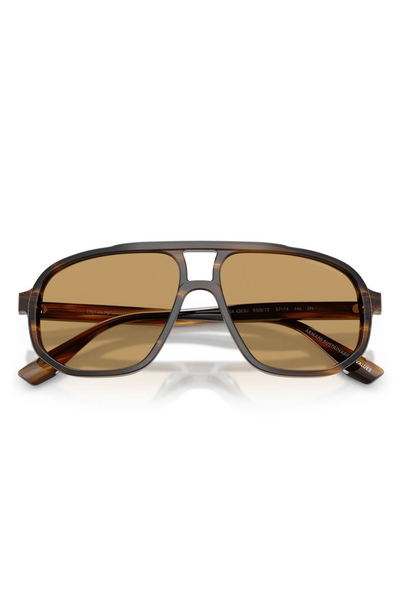 Emporio Armani 57mm Pilot Sunglasses, Alternate, color, Striped Dark Green / Brown