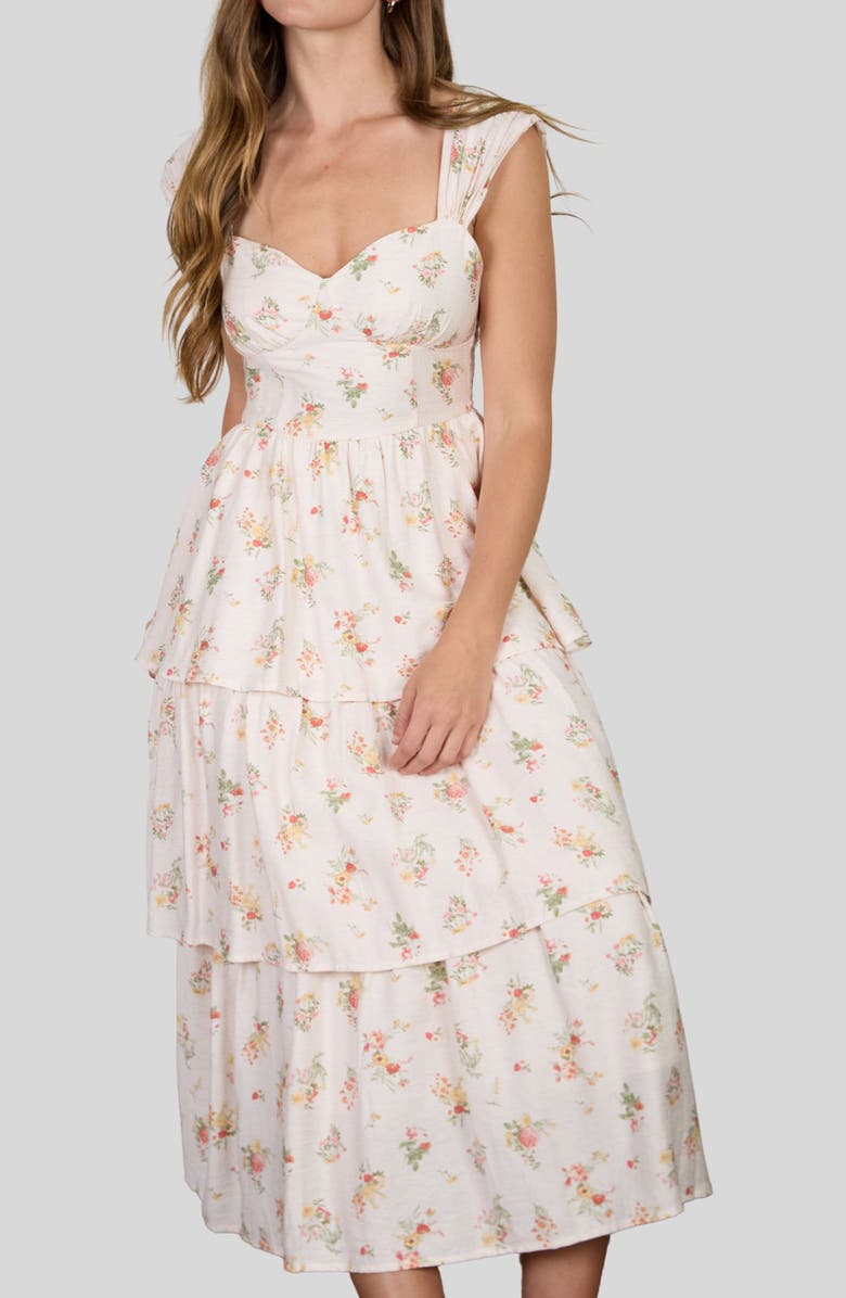 AUGUST SKY Floral Tiered Maxi Dress, Alternate, color, Cream Multi