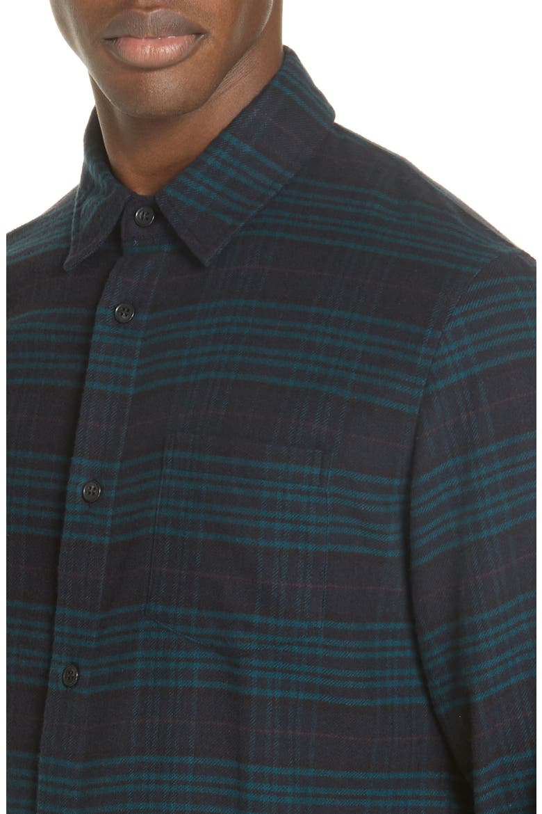 Plaid Flannel Shirt, Alternate, color, NAVY