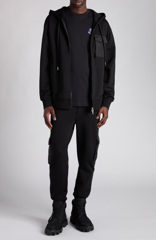 Moncler Hooded Drawstring Cardigan Chest Pocket In Black