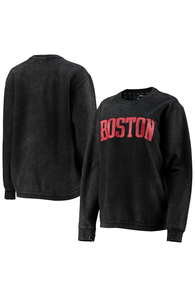 PRESSBOX Women's Pressbox Black Boston University Comfy Cord Vintage Wash Basic Arch Pullover Sweatshirt, Alternate, color, Black