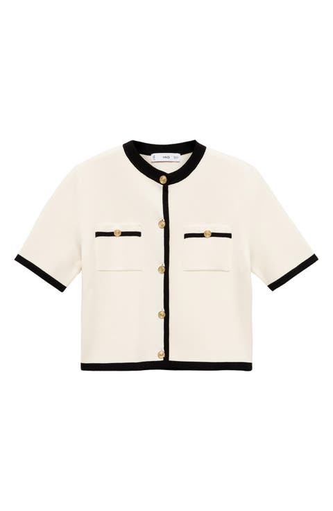 Contrast Trim Short Sleeve Cardigan