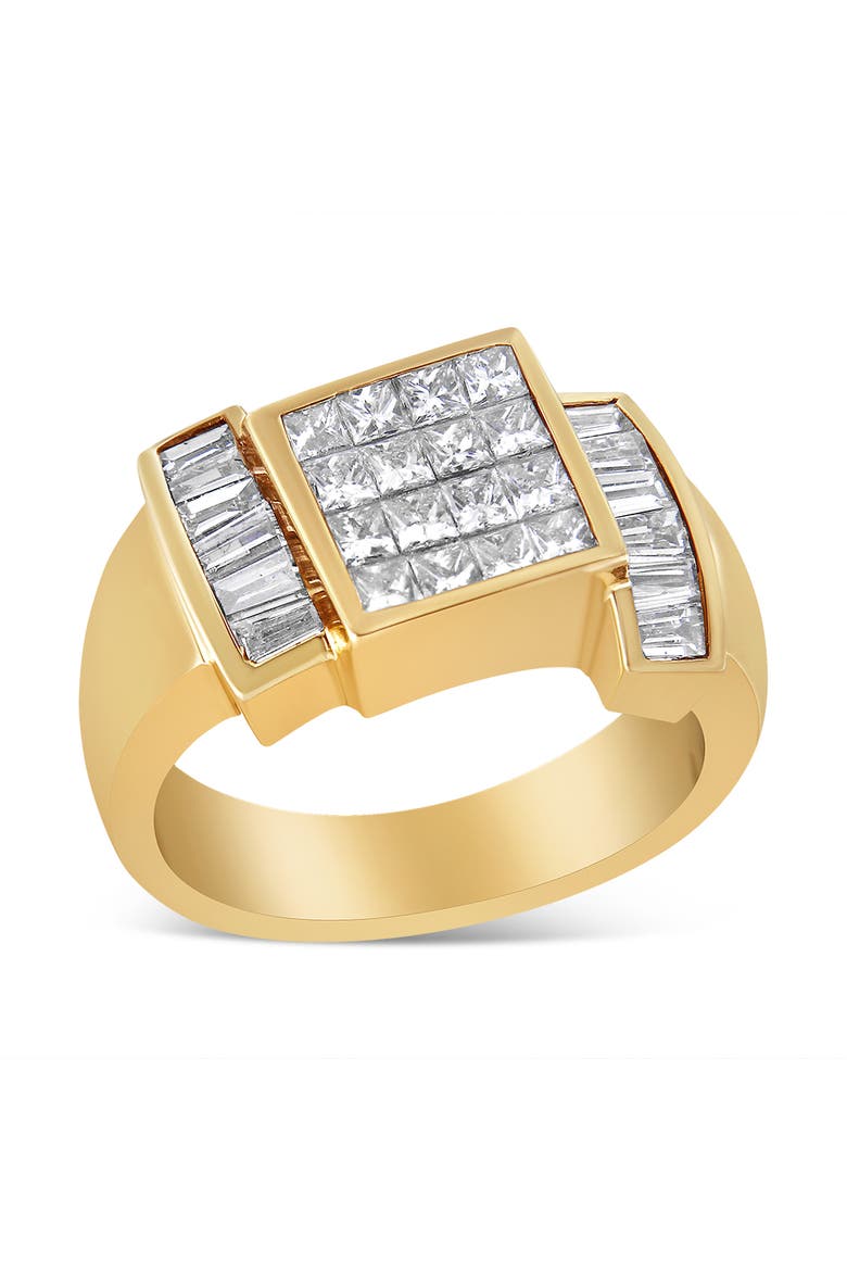 14K Yellow Gold 1 5/8 Cttw Invisible-Set Princess and Baguette Diamond Cocktail Band Ring, Alternate, color, Yellow Gold