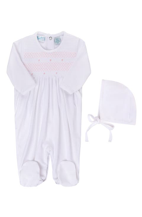 Ribbed Cotton Floral Footie & Bonnet