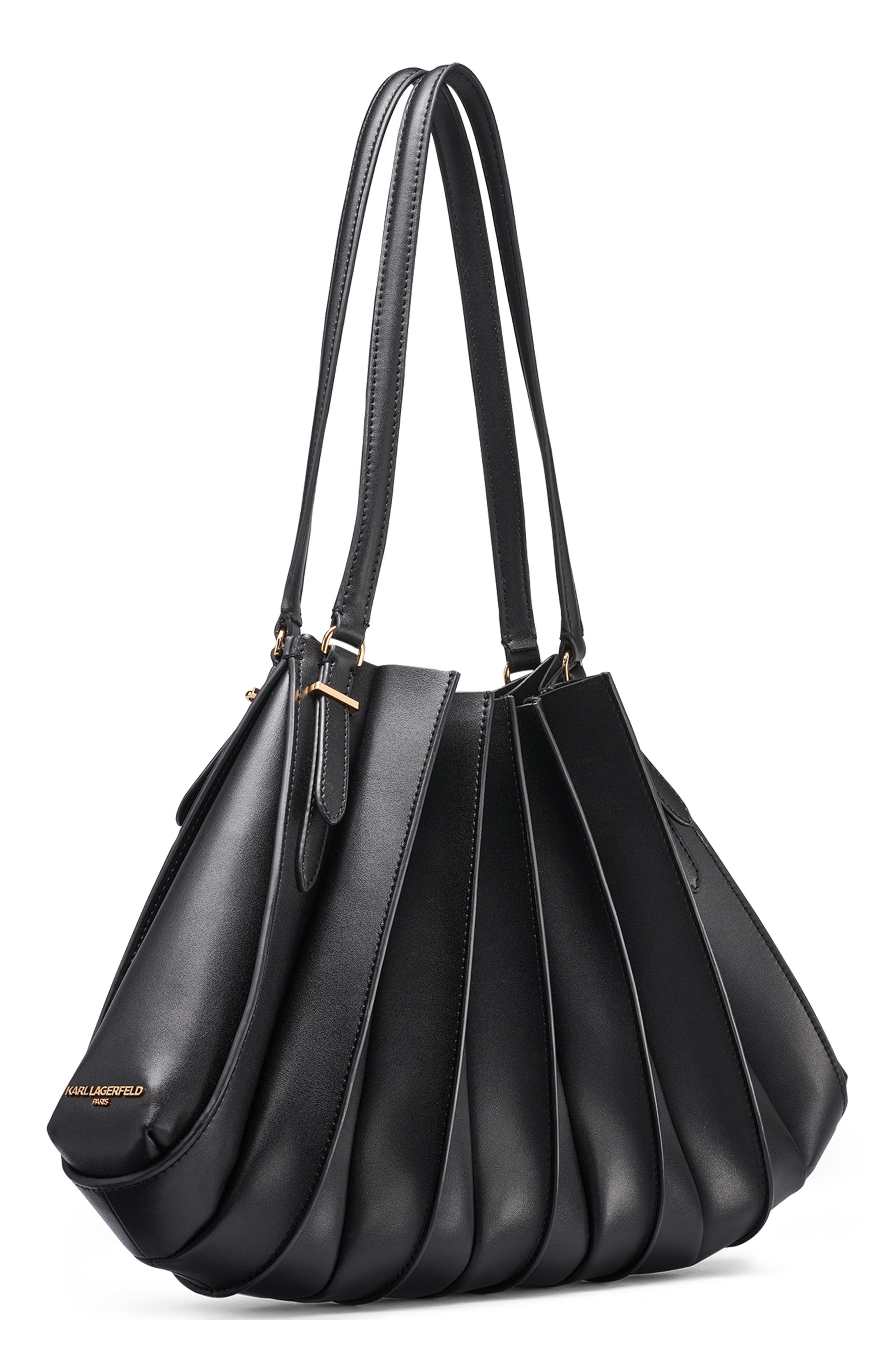 KARL LAGERFELD PARIS Ikon Leather Shoulder Bag, Alternate, color, Black/ Gold