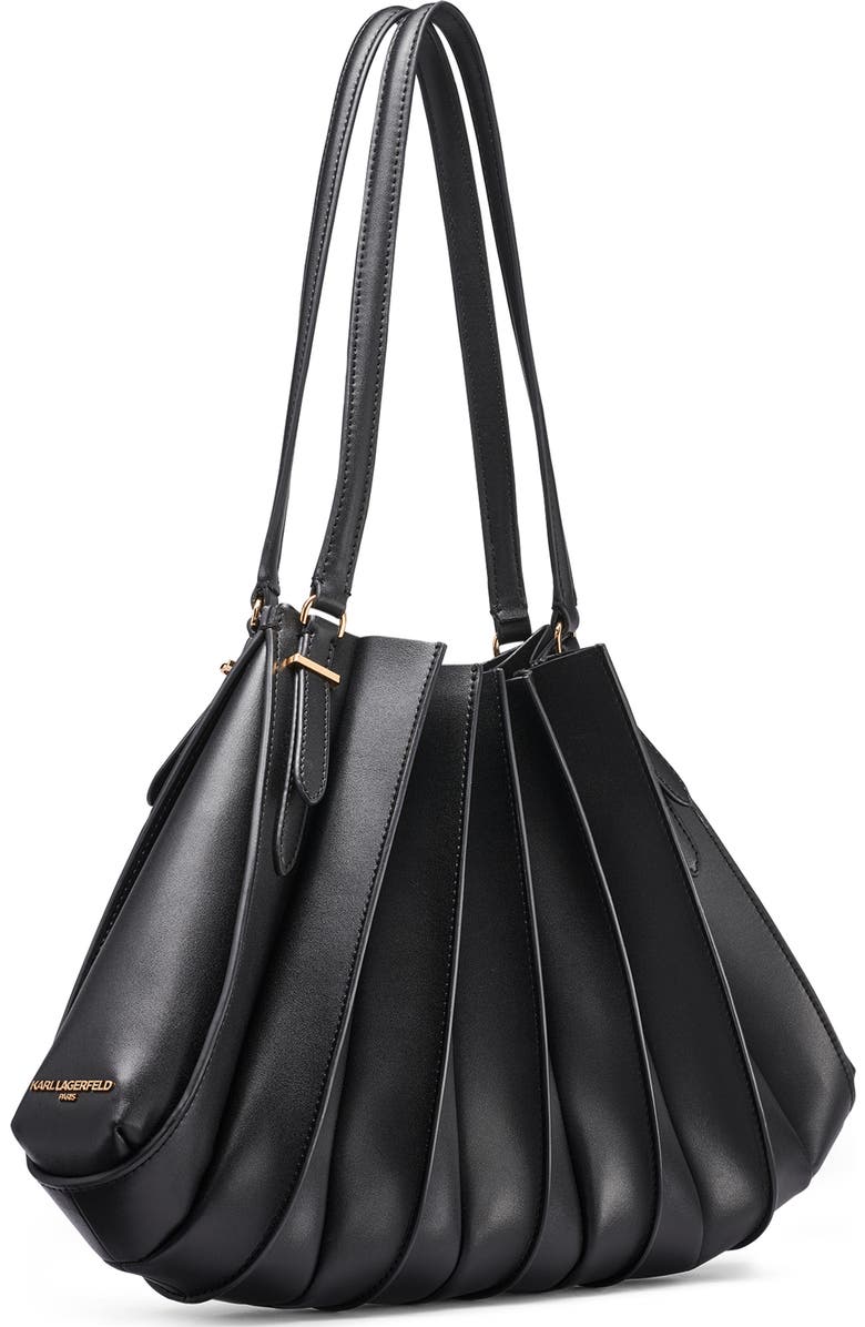 KARL LAGERFELD PARIS Ikon Leather Shoulder Bag, Alternate, color, Black/ Gold