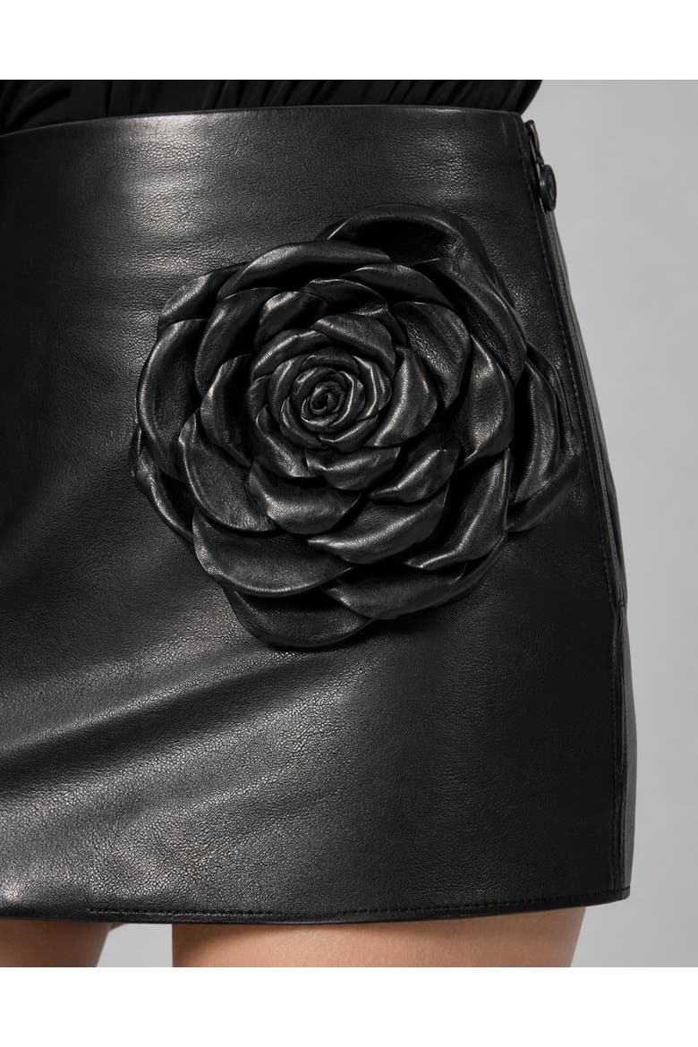 Leather Mini Skirt Flower Women, Alternate, color, black