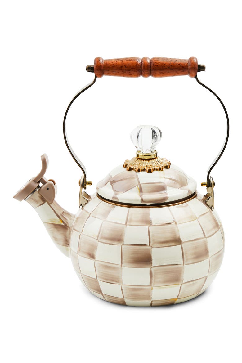 Mocha Check Whistling Tea Kettle, Main, color, MOCHA