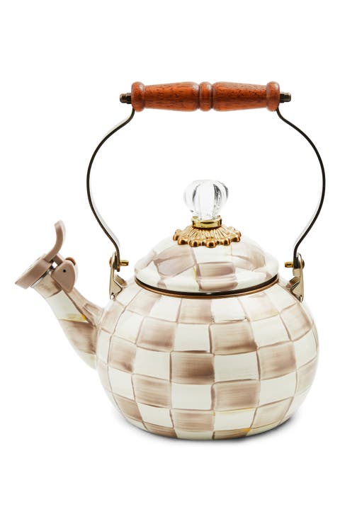 Mocha Check Whistling Tea Kettle