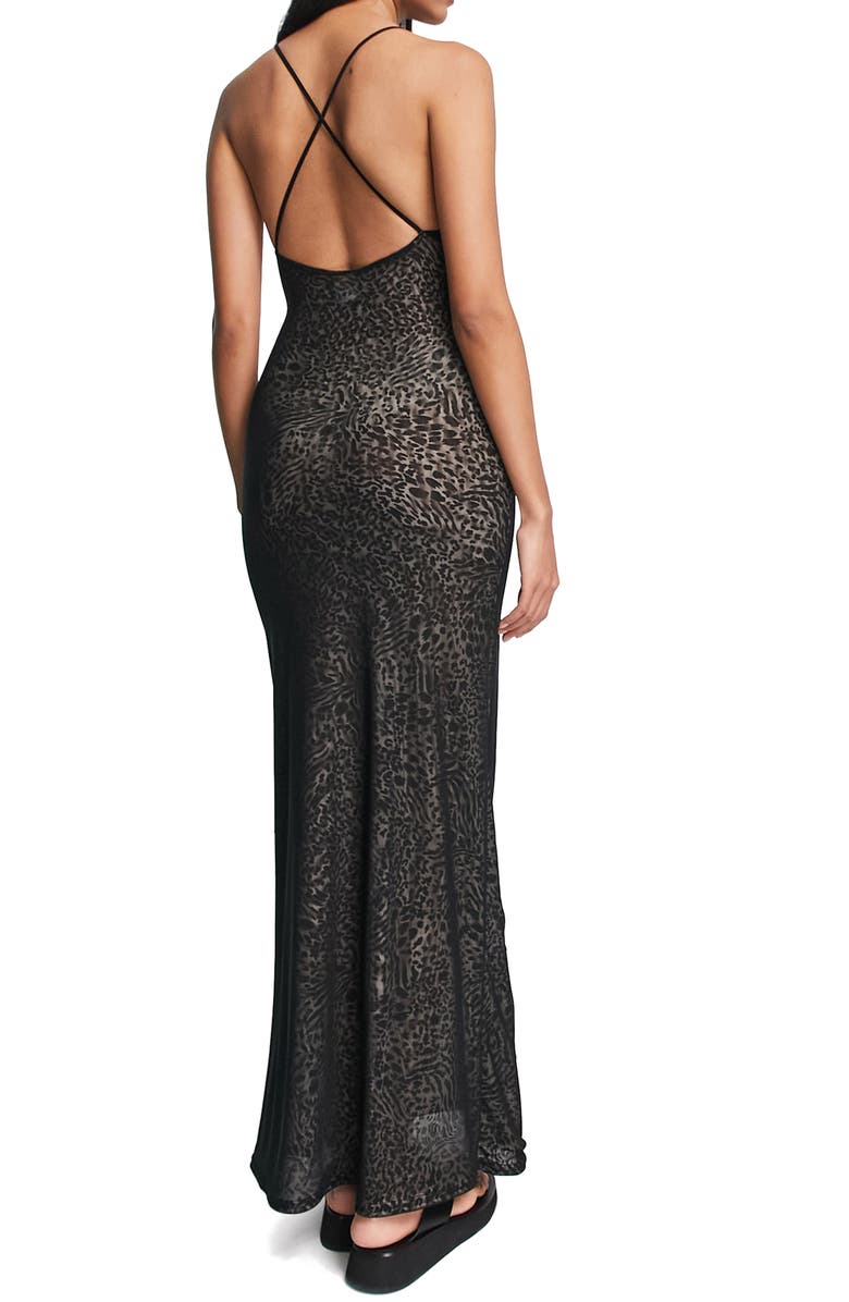 ASOS DESIGN Leopard Print Sheer Mesh Maxi Dress, Alternate, color,