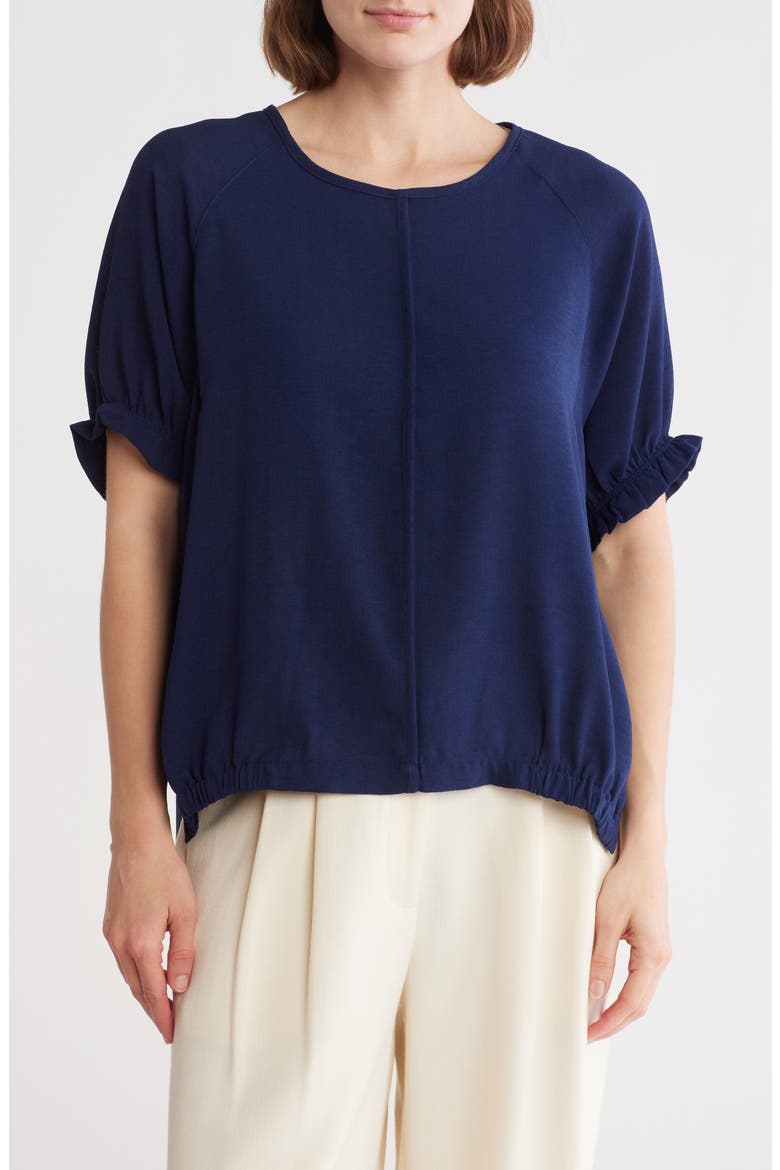 Puff Sleeve High-Low Hem Top, Main, color, NAVY