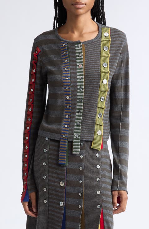 Mismatch Placket Merino Wool Cardigan