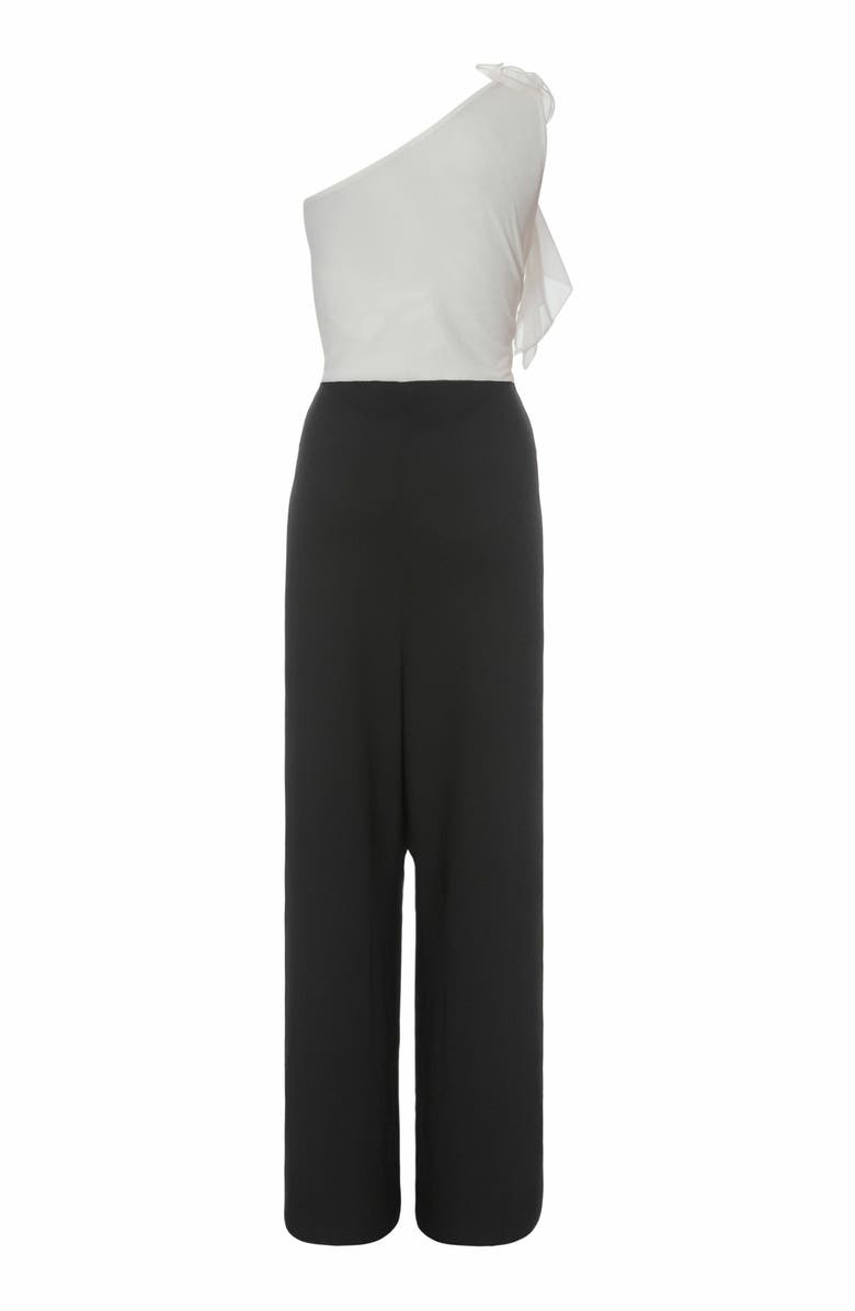 QUIZ Scuba Knit Mesh Asymmetric Jumpsuit, Alternate, color, Black