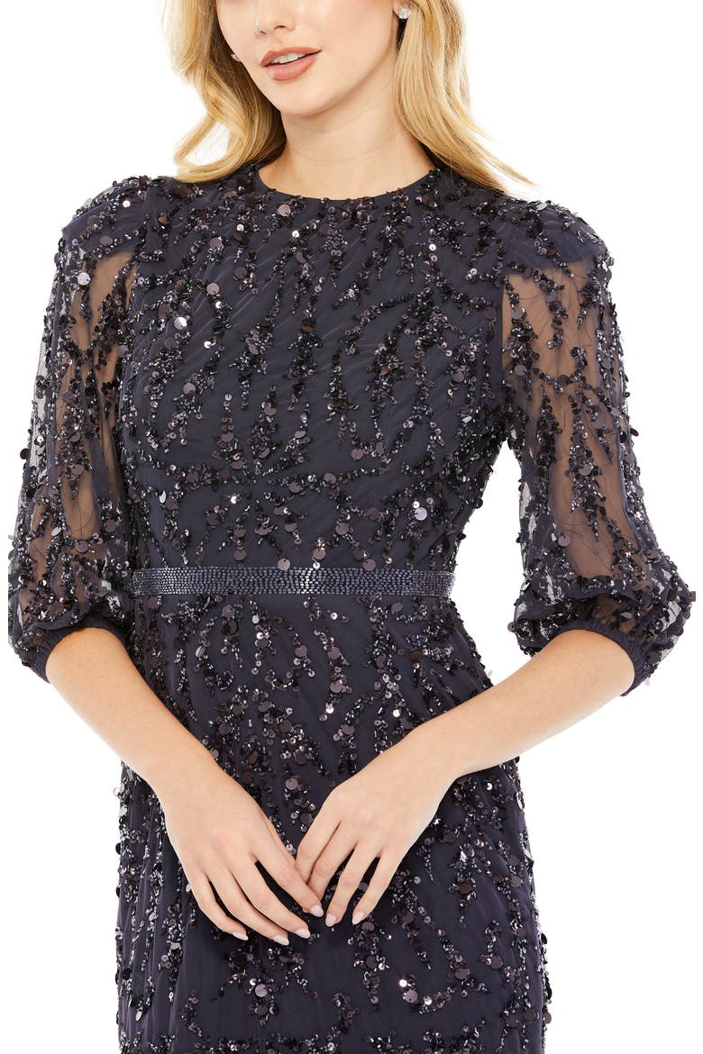 Sequined Elbow Sleeve Gown, Alternate, color, MIDNIGHT