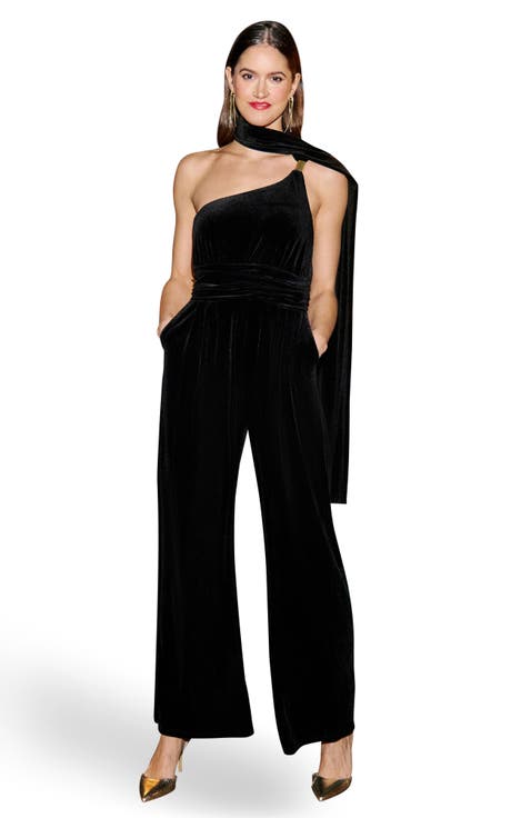 One Shoulder Scarf Neck Jumpsuit