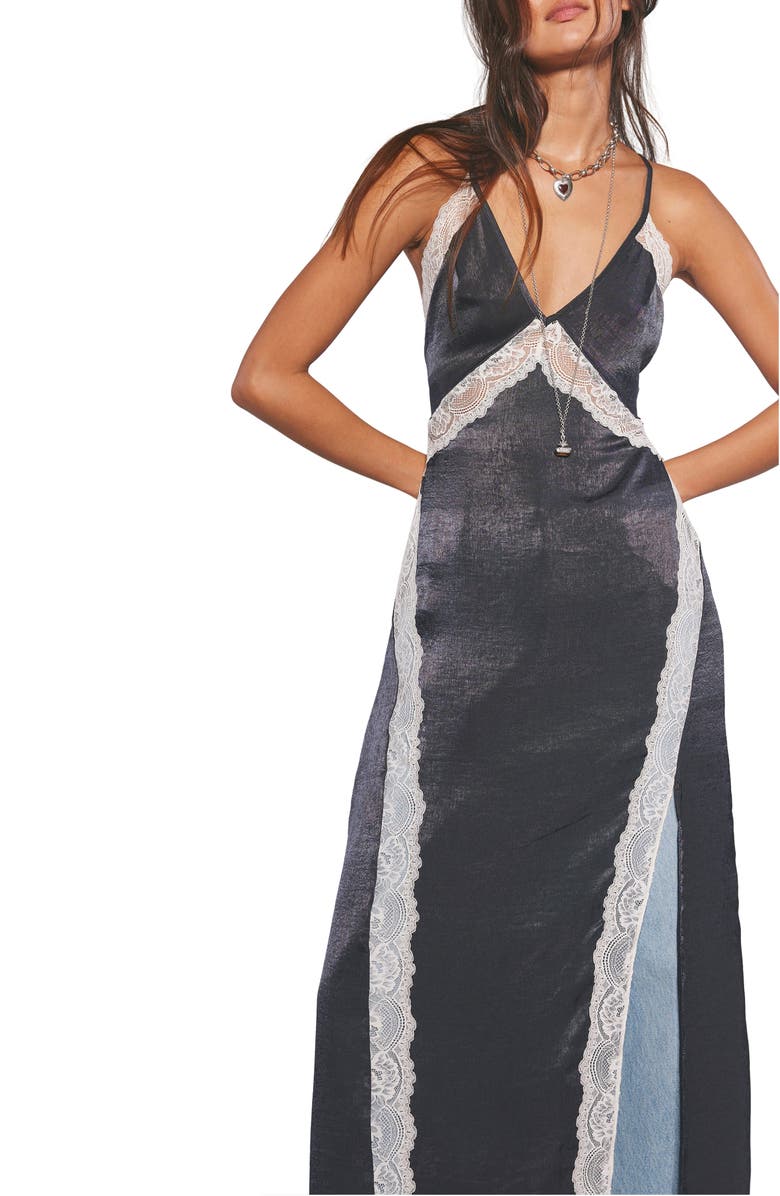 Free People Some Kind of Love Lace Trim Open Back Nightgown, Alternate, color, Black Combo