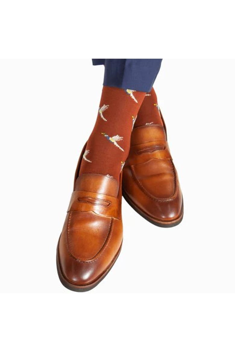 Birds of a Feather Mercerized Cotton Mid-Calf Socks, Alternate, color, Whiskey
