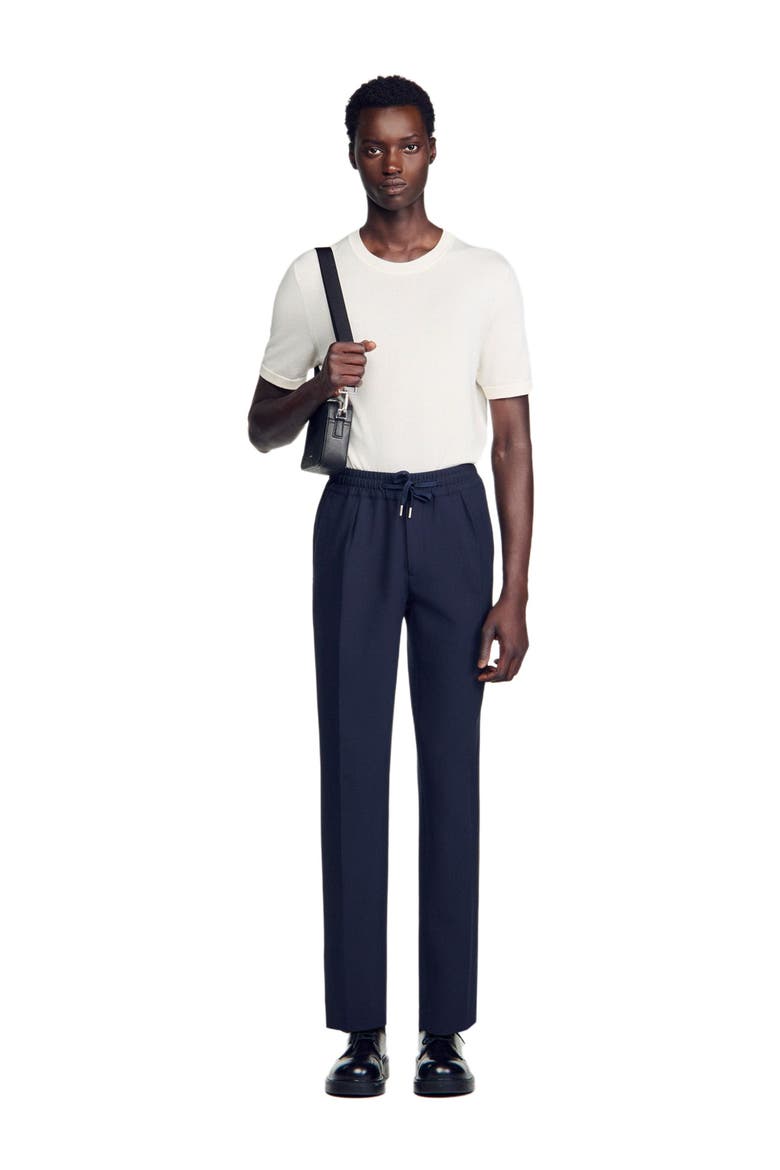 Elasticated straight-leg trousers, Main, color, Navy blue