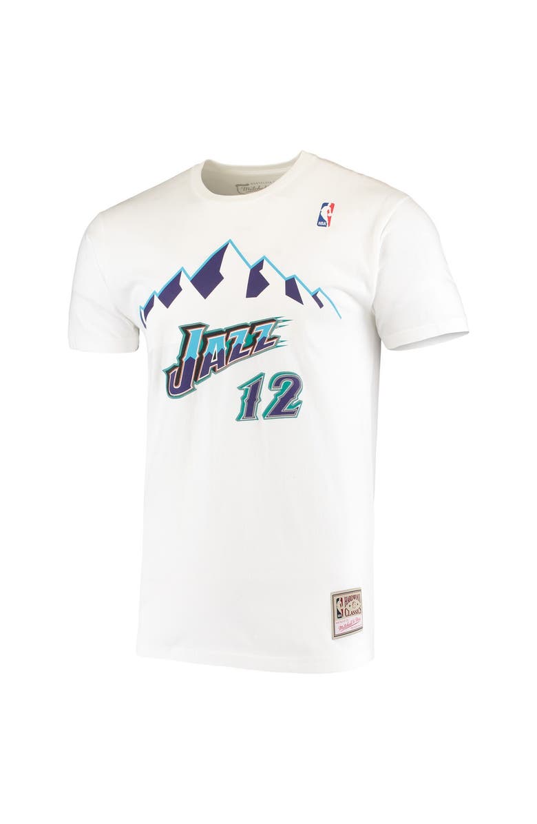 Mitchell & Ness Men's Mitchell & Ness John Stockton White Utah Jazz Hardwood Classics Stitch Name & Number T-Shirt, Alternate, color, 