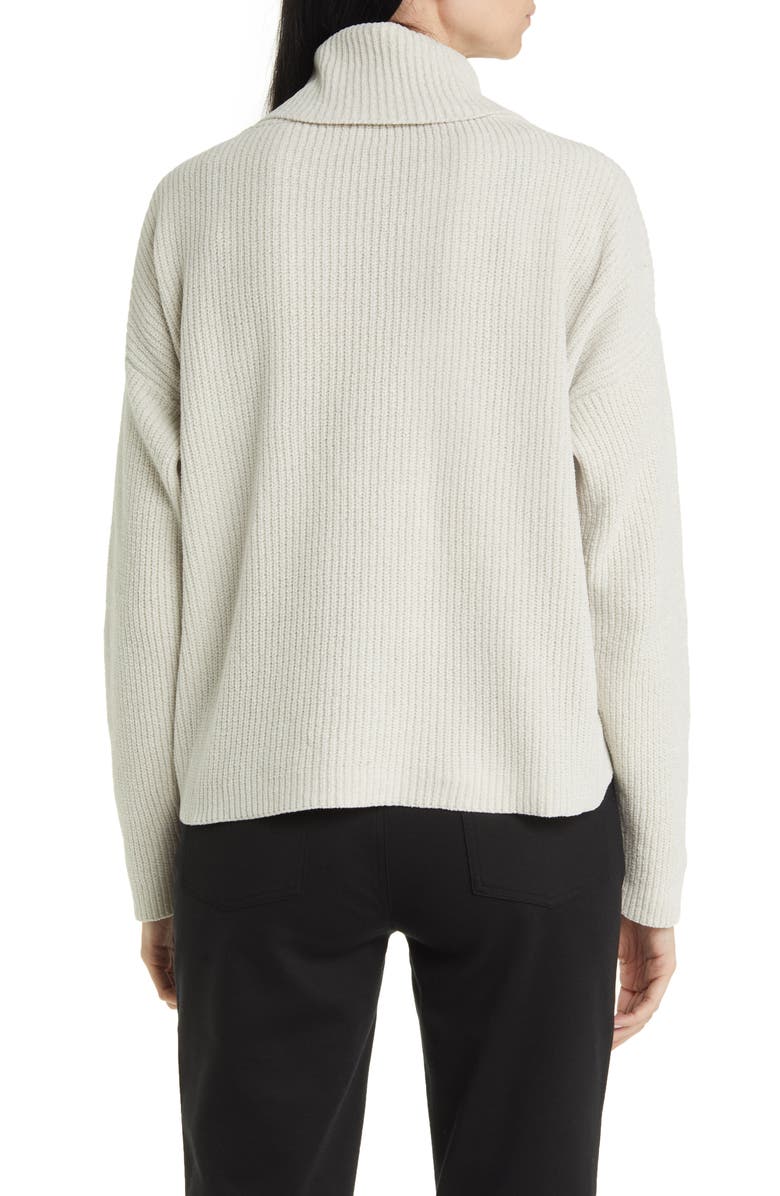 Eileen Fisher Ribbed Organic Cotton Chenille Turtleneck Sweater, Alternate, color, Bone