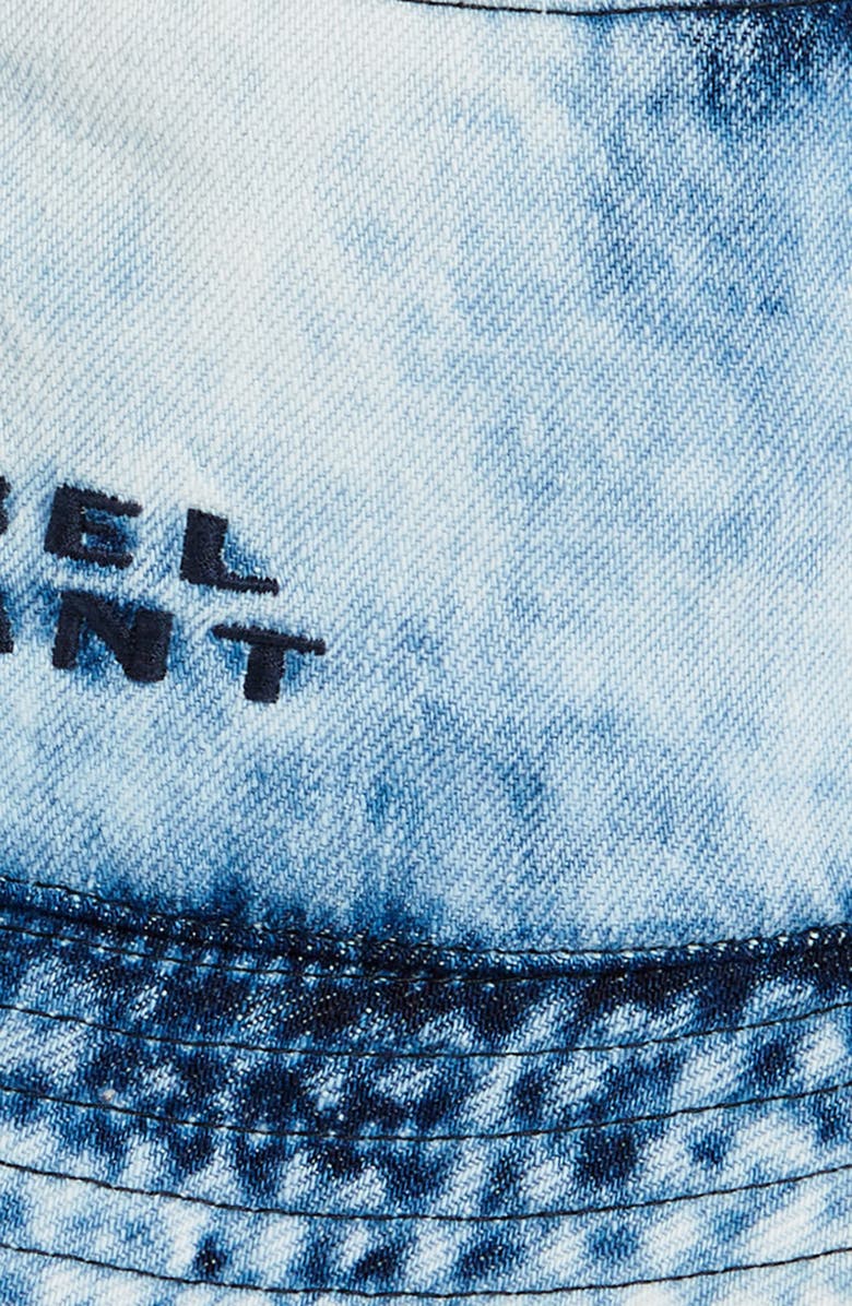 Isabel Marant Giorgia Embroidered Acid Wash Denim Bucket Hat, Alternate, color,
