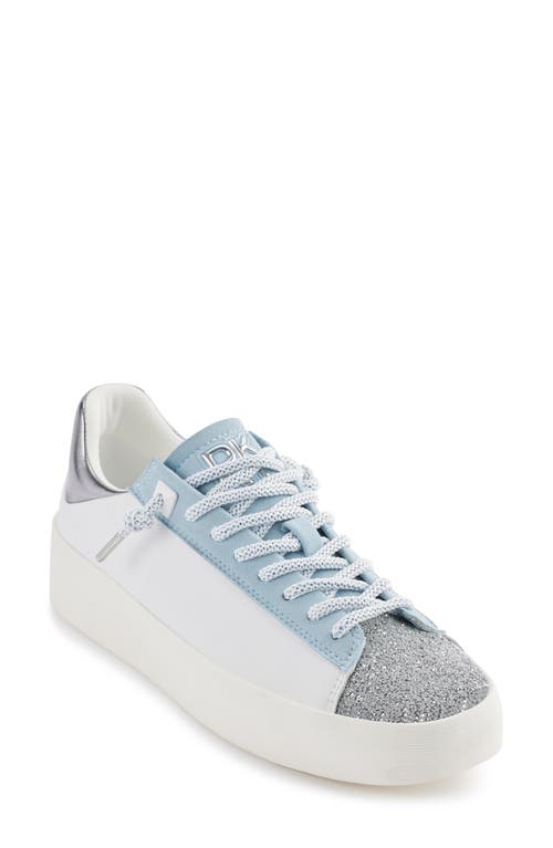 Dkny Ginali Metallic Cap Toe Sneaker In White/celeste