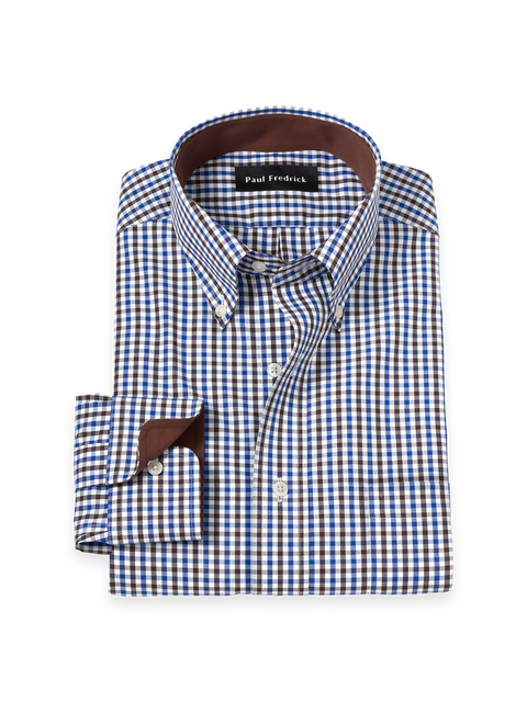 Cotton Buttondown Collar Broadcloth Classic Contrast Trim Button Cuff Long Sleeve Shirt