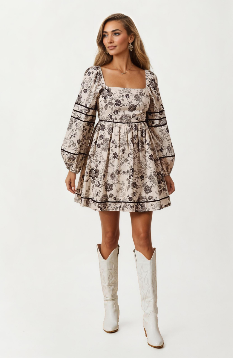 Knit and Lounge Square Neck Puff Sleeve Mini Dress, Alternate, color,