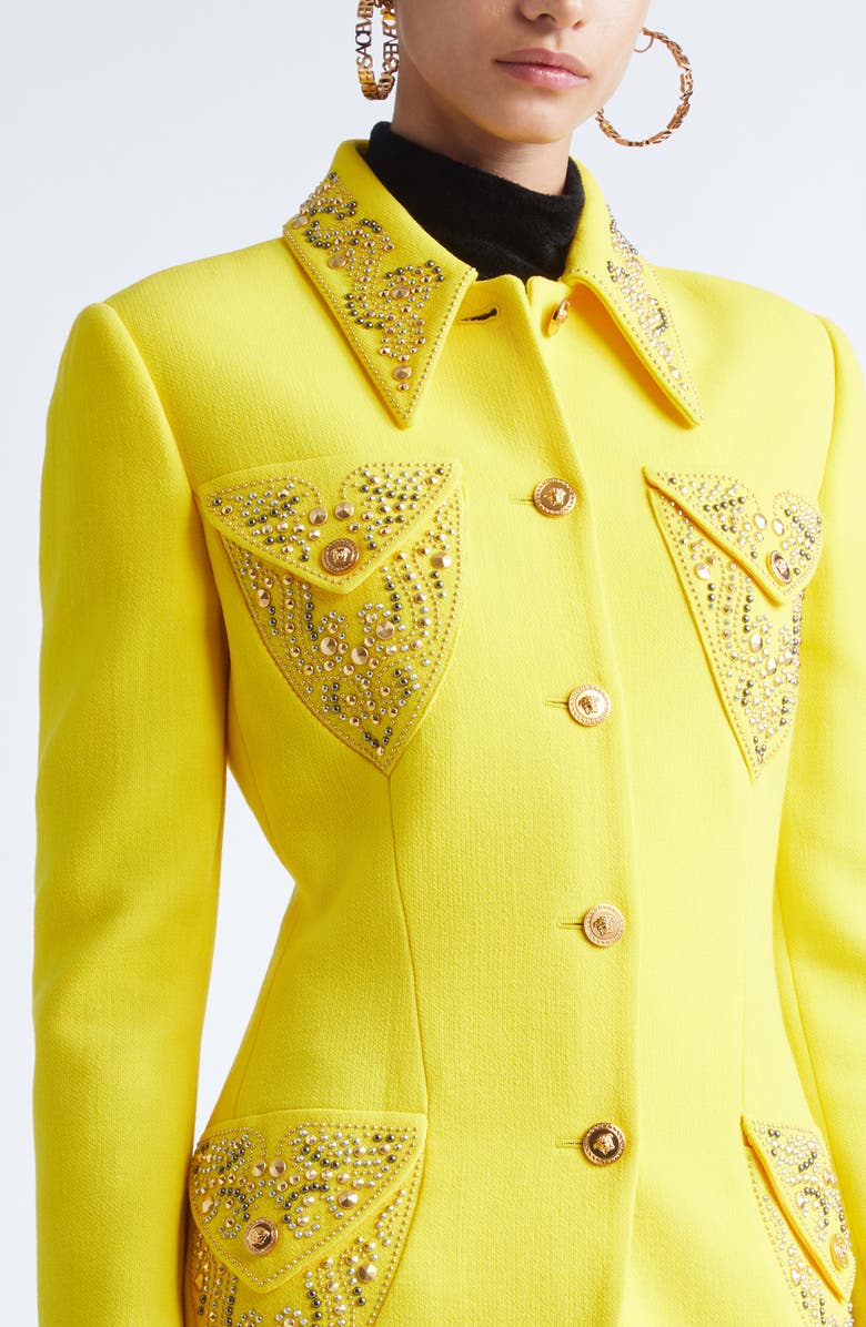 Versace Tailored Wool Crepe Jacket, Alternate, color, Daffodil