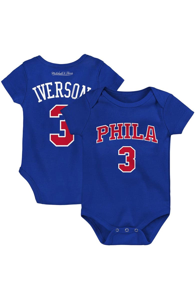 Mitchell & Ness Infant Mitchell & Ness Allen Iverson Royal Philadelphia 76ers Hardwood Classics Name & Number Bodysuit, Main, color,