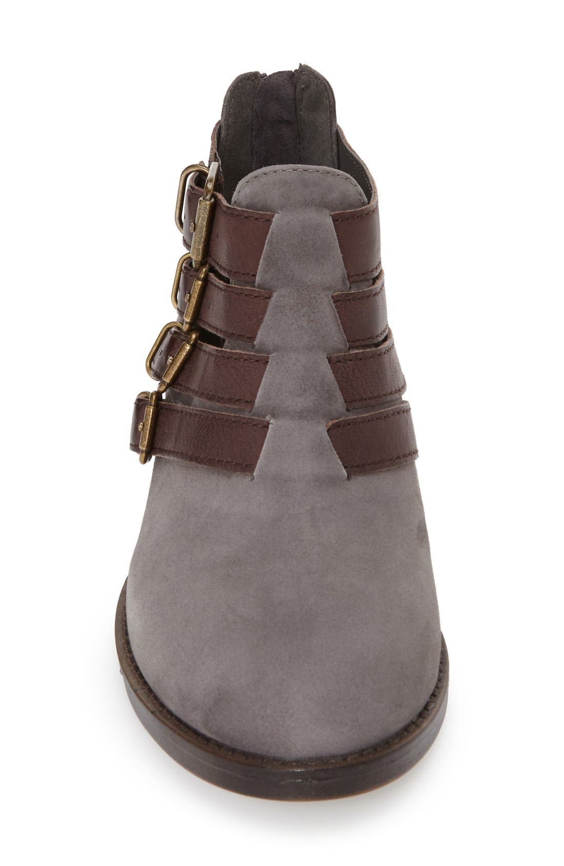 'Ronan' Buckle Leather Bootie, Alternate, color, GREY SUEDE/ CHESTNUT