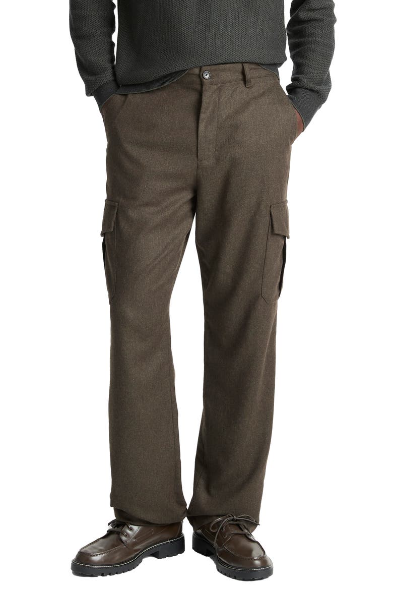 Louie Wool Blend Flannel Cargo Pants, Main, color, DARK LEAF